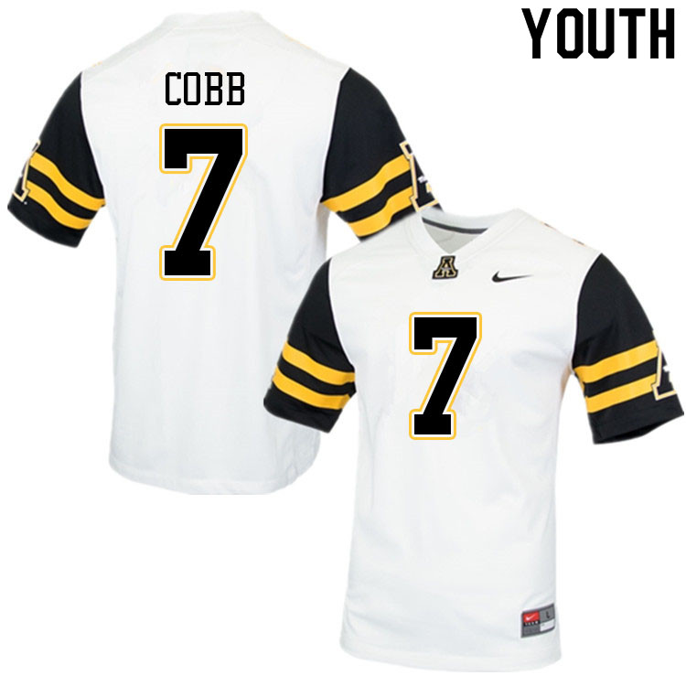 Youth #7 Trey Cobb Appalachian State Mountaineers College Football Jerseys Sale-White - Click Image to Close